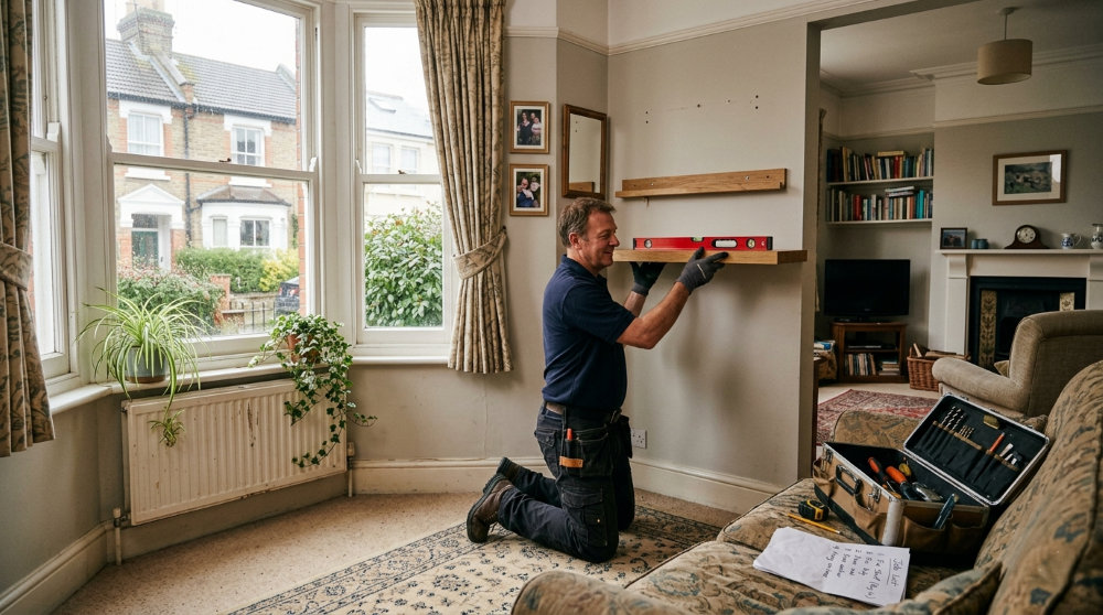 A UK handyman beside a Gas Safe registered engineer working on a boiler