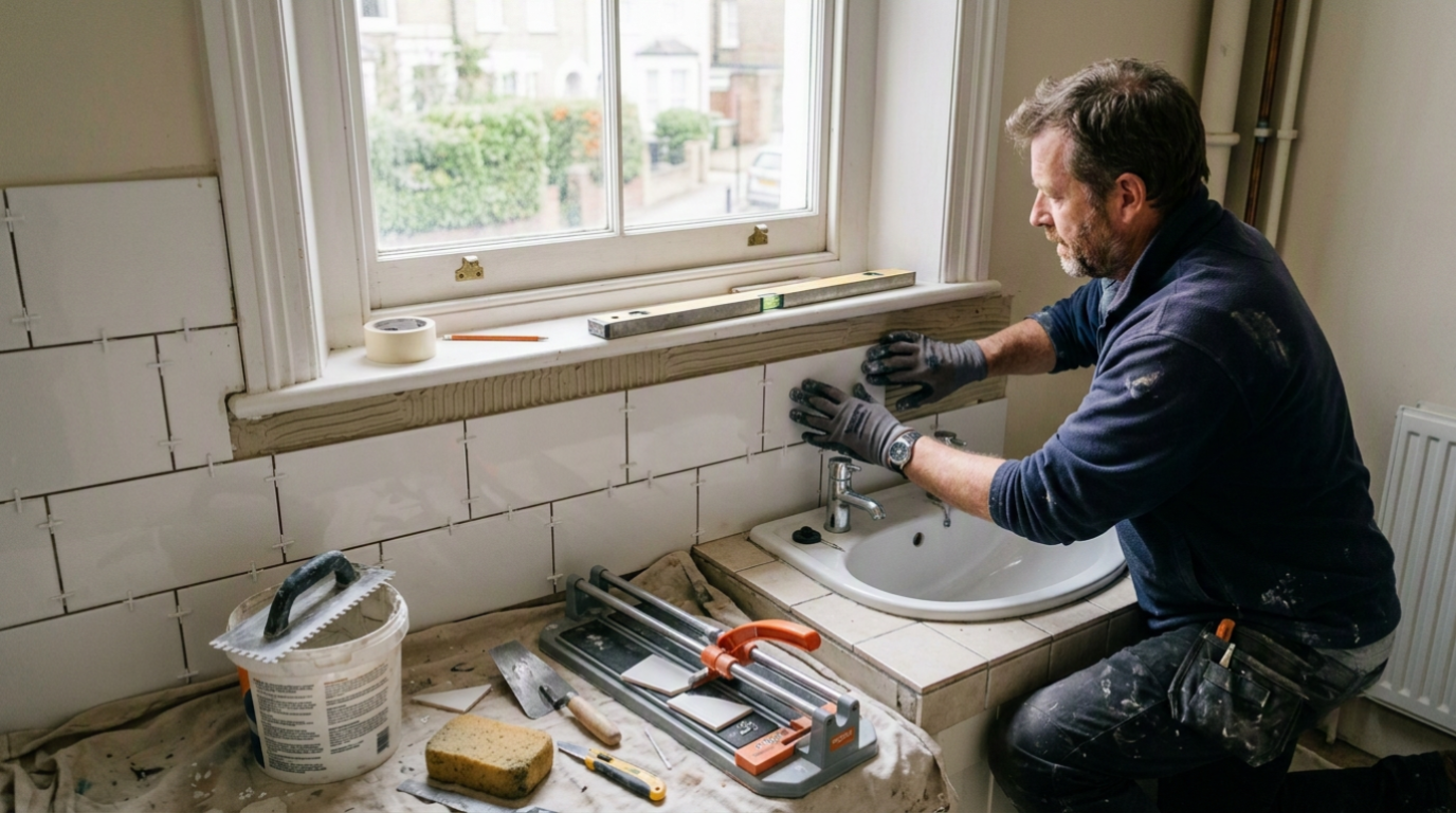Handyman realigning a kitchen cupboard door and fitting a new soft-close hinge in a Bracknell new-build kitchen, Berkshire